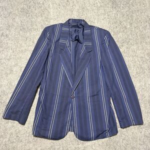 Vintage 80s Jeans West Striped Blazer Jacket Navy Size 38 Medium Dark Academia